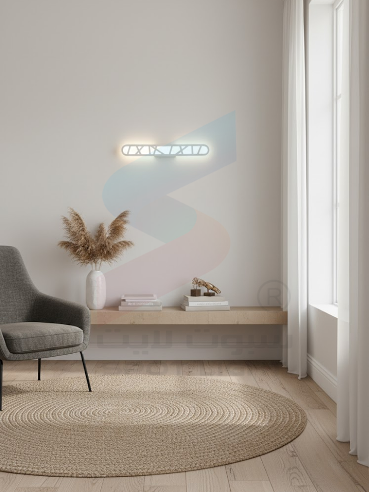ابليك جداري مودرن ابيض تصميم طولي بنقشة هندسية واضاءة ناعمة