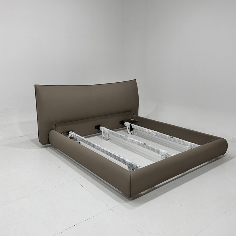 Premium Minimalist Low-Profile Top-Grain Leather Slat Bed