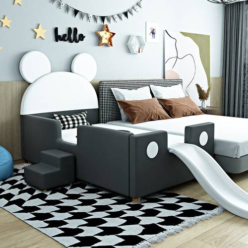 Multifunctional Kids Extension Bed with Side Slide and Safety Guardrails