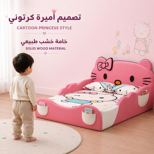 سرير أطفال وغرف نوم بنات مودرن بتصميم قطة كرتونية لطيفة مع حواجز أمان مدمجة
