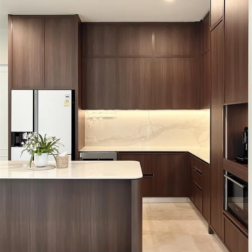 Luxury Solid Antique Style Brown Sink Design Solid Wood Furniture for Dining Mall Use Handcrafted Kitchen Cabinet