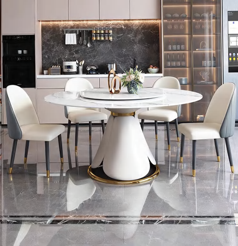 Luxury Round Dining Table with Elegant Gold Base