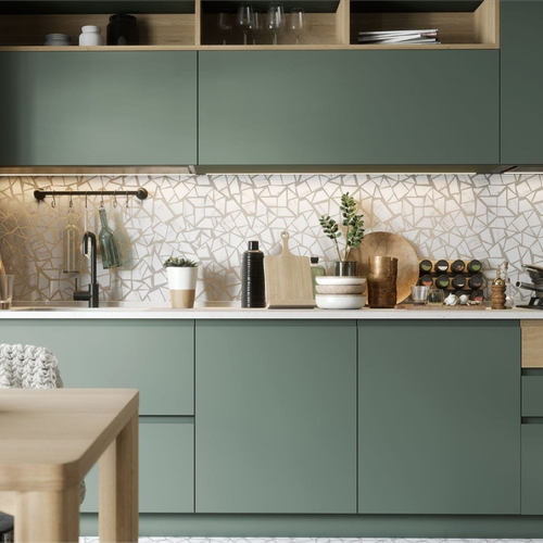 Modern European Minimalist Style Modular Kitchen Cupboards Cabinets with Melamine Board and Faucet