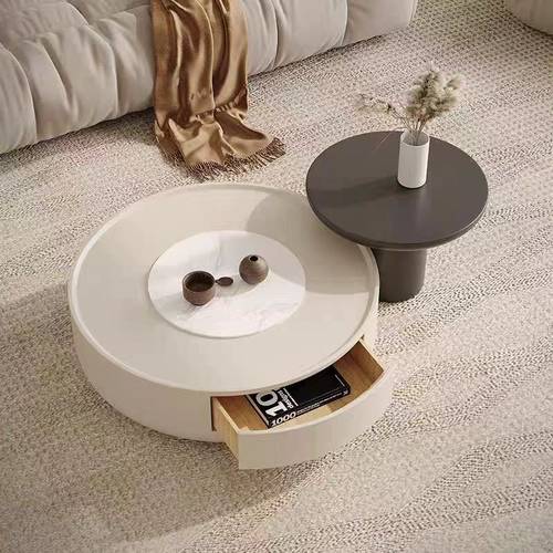 Luxury Round Coffee Table with Modern Storage Drawer Design