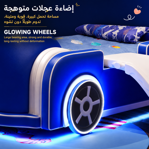 سرير أطفال مودرن بتصميم سيارة سباق الأبطال مع زلاجة جانبية وإضاءة LED