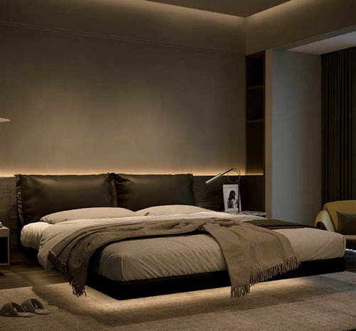 Luxury Modern Upholstered Bed with Padded Headboard – Elegant Bedroom Design