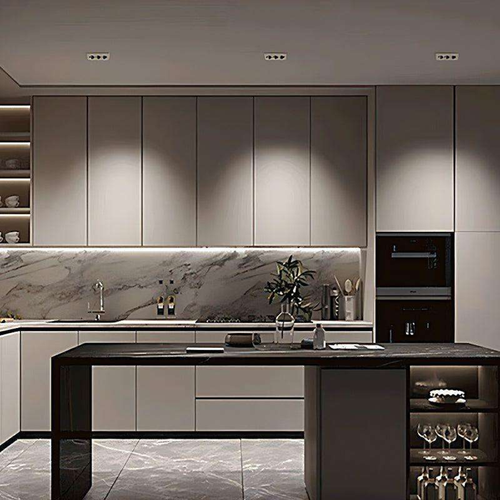 High Quality Custom Modern Design Melamine Brown Villa Kitchen Cabinets Set Including Island & Faucet