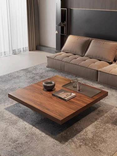 Luxury Modern Coffee Table with Walnut Wood Finish and Stainless Steel Base