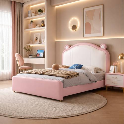 سرير أطفال تخزيني مودرن بتصميم آذان الدب اللطيف مع أدراج ونظام هيدروليكي