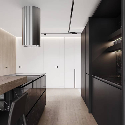 Smart Luxury Modern Melamine Black with Faucet & Artificial Marble Countertop for Townhouse Apartment Dining Kitchen Cabinet