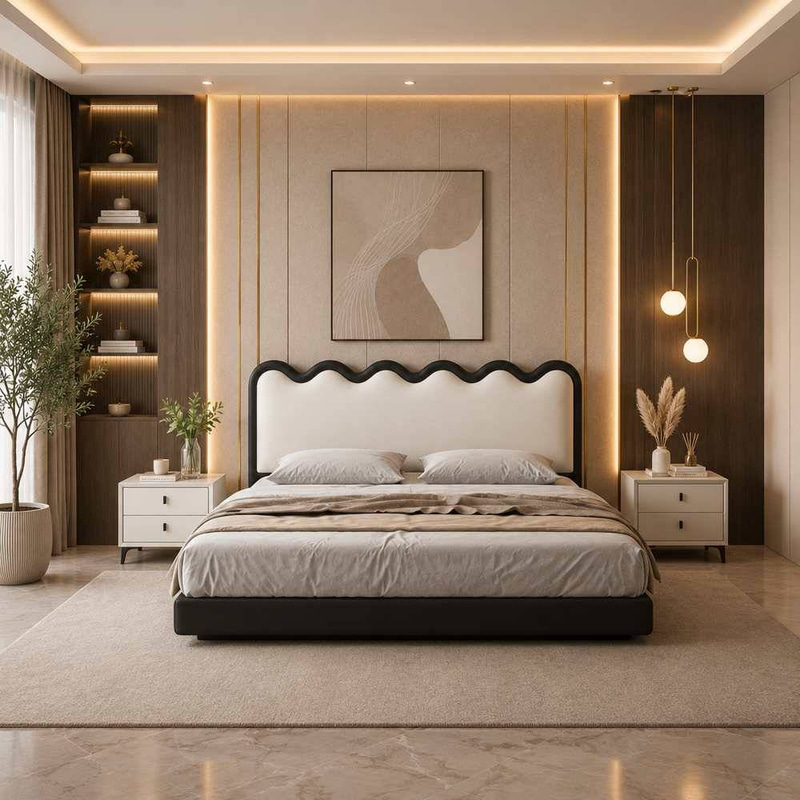 Premium Floating Modern Bed with Integrated LED Lighting and Eco-Friendly Genuine Leather