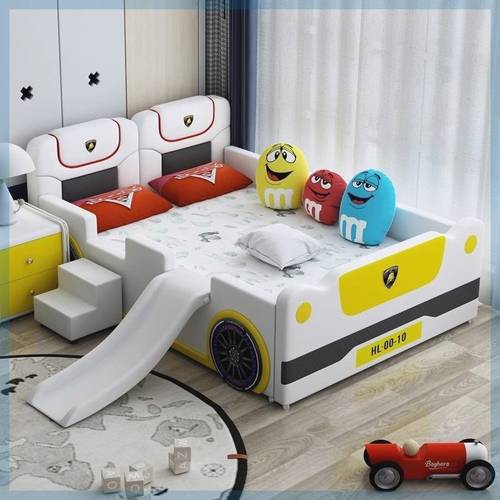 Lamborghini racing car baby cot with slide and side guards
