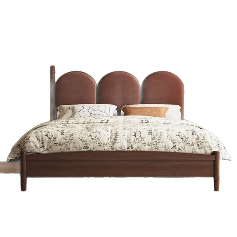 French Provincial Walnut Three-Panel Upholstered Bed