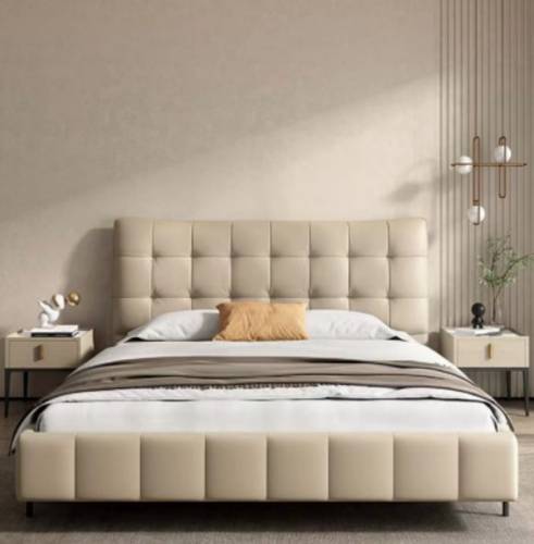 Modern Upholstered Luxury Bed Frame with Wooden Structure and Metal Support