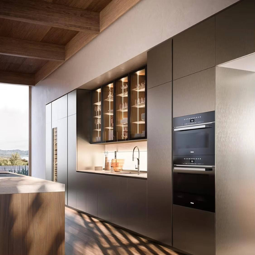 Wholesale Solid Wood Base Artificial Quartz Countertop Glass Door Melamine Modular Apartment Custom Kitchen Cabinets