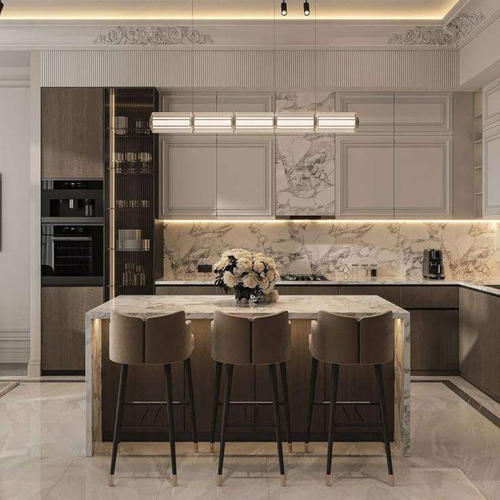 Factory Custom Design Modular Complete Kitchen Cabinets Island Particle Board Carcass Solid Wood Dining Apartment Furniture Set