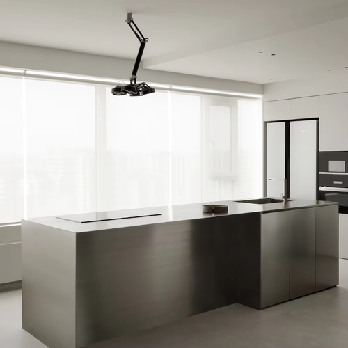 Modern Modular Eco-Friendly Fireproof PVC Aluminum Quartz Stone Top Kitchen Cabinet Set with Faucet for Mall and Dining