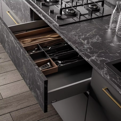  Modern Walnut Wood Grain Sintered Stone Plywood Faucet Hinge Drawer Basket-Accessories Included Counter Kitchen Cabinet