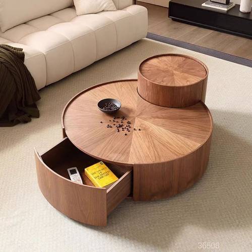 Luxury Round Coffee Table with Walnut Wood Finish