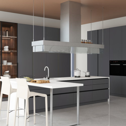 Contemporary Kitchen Cabinet Custom PET Kitchen Furniture with Island Dinning Table Kitchen Cabinet Storage Sidetable