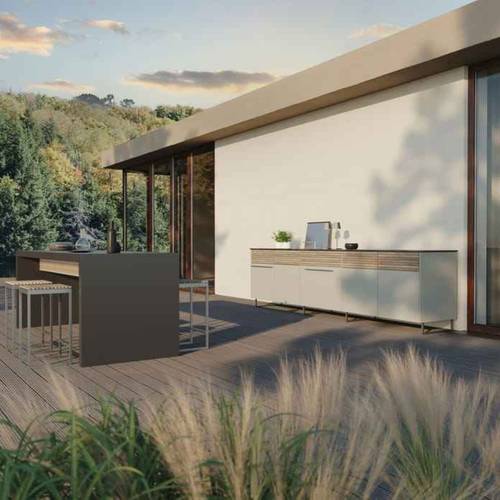 Customized Wood Style Outdoor Kitchen Set Modular Outdoor Kitchen Cabinet Modern Outdoor Kitchen BBQ Island