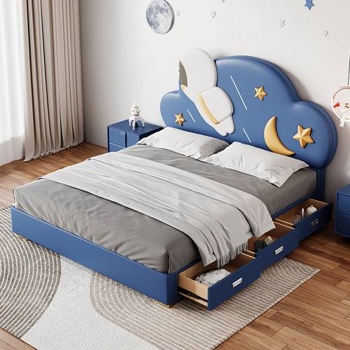 Modern Kids Astronaut & Space Theme Storage Platform Bed with Drawers