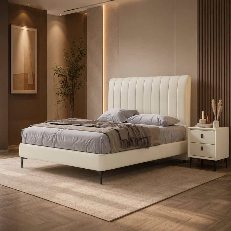 Premium Eco-Friendly Genuine Leather Modern Bed with Reinforced Steel and Wood Frame