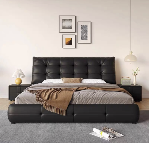 Luxury Modern Upholstered Bed with High Padded Headboard – Elegant Bedroom Design