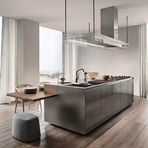 Modern High-End 3D Complete Aluminum Kitchen Cabinets Stainless Steel Acrylic Door Panel Surface Treatment for Apartment Use