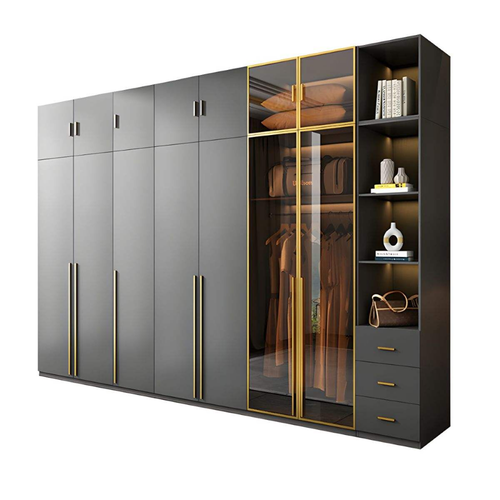 Modern Wooden Panel Wardrobe Cabinet Armoire for Bedroom Apartment Hotel