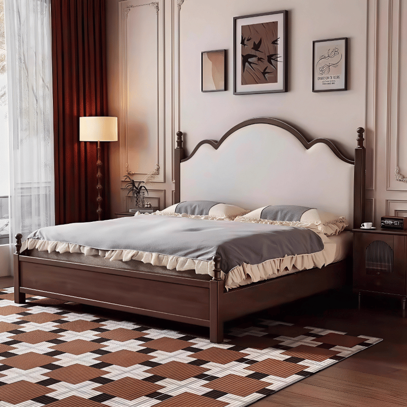 Mid-Century Retro Solid Wood Minimalist Panel Bed