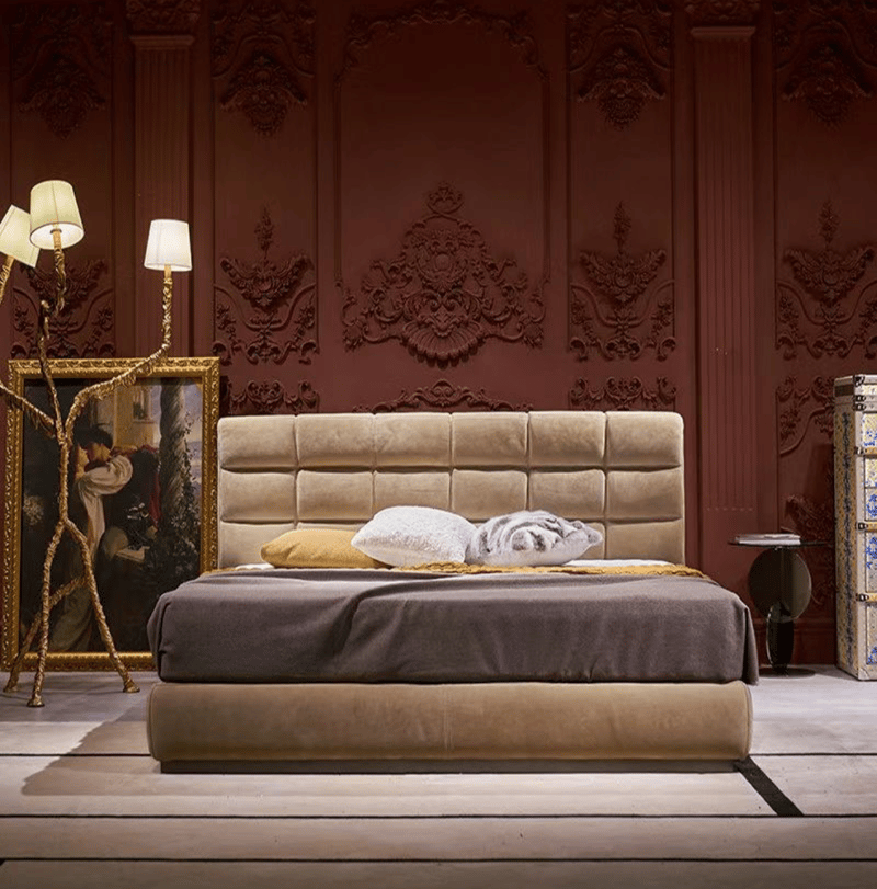 Luxury Modern Upholstered Bed with Square Tufted Headboard – Elegant Bedroom Design