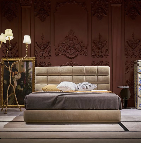 Luxury Modern Upholstered Bed with Square Tufted Headboard – Elegant Bedroom Design