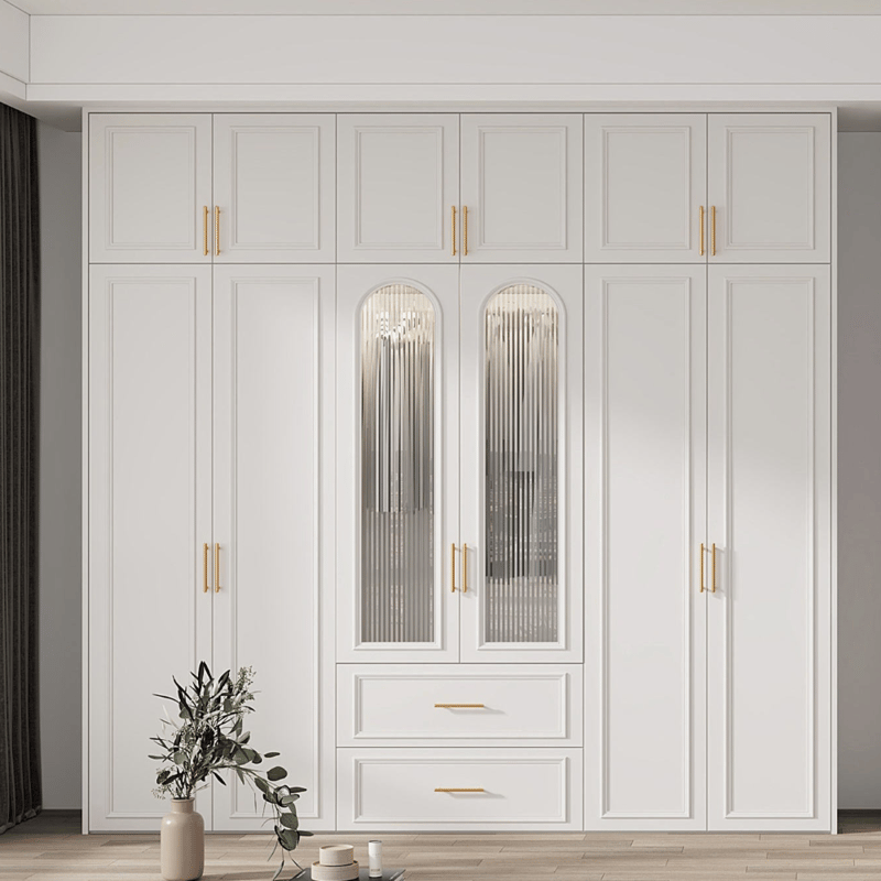Modern Luxury French White Hinge Door Clothes Wardrobes With Dressing Table Custom Wooden Wardrobes With Mirror