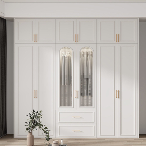 Modern Luxury French White Hinge Door Clothes Wardrobes With Dressing Table Custom Wooden Wardrobes With Mirror