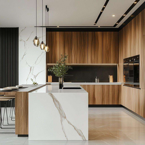 Custom Design Eco-Friendly Modular Kitchen Cabinet Solid Wood Veneer Drawer Slide Hinge Sink Faucet for Middle East Apartments