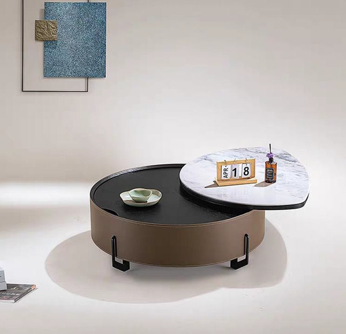 Round Coffee Table with Luxury Marble Accents