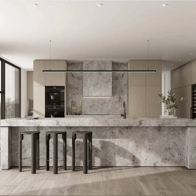 Modern Solid Wood Grain Custom Design Modular Eco-Friendly Kitchen Cabinets Sink Island Dining Faucet Drawer Basket Accessories