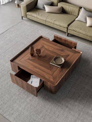 Luxury Square Coffee Table with Walnut Wood Finish