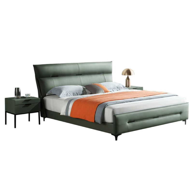 Carter Italian Genuine Leather Solid Wood Upholstered Wedding Bed