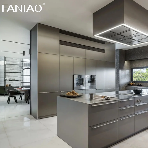 Custom Modular Luxury Stainless Steel Modern Environmental Friendly Kitchen Cabinet with Sink Hinge Faucet Drawer for Villa