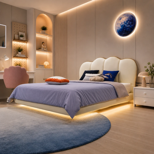 سرير أطفال والجيل الجديد مودرن مبطن باللون السكري بتصميم أوروبي عائم