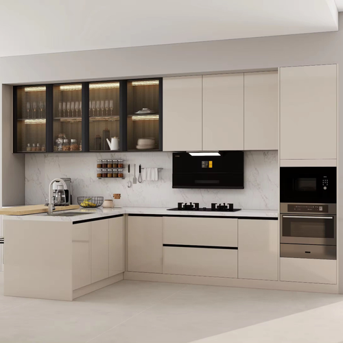 Modern kitchen cabinet from the factory, custom-designed kitchen storage system with dining table, custom-made kitchen furniture cabinet