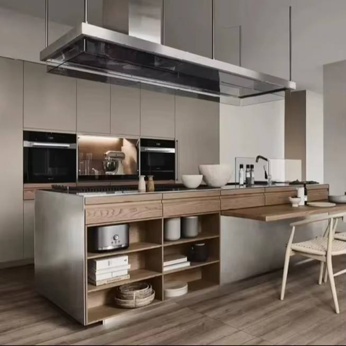 Custom Modern High Gloss Aluminium Finish Plywood Carcase Flat Eased Edge Sink Stainless Faucet Dining White Kitchen Cabinet