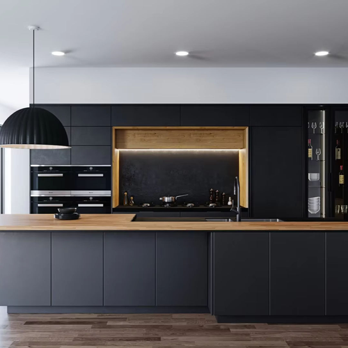 European Modern Kitchen Cabinets with Acrylic Door Panel and Melamine Board Carcase Waterproof Faucet Accessories