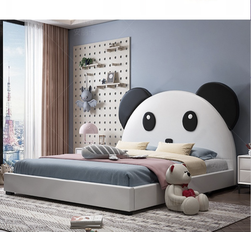 Cute Panda Character Upholstered Kids Bed with Rounded Headboard