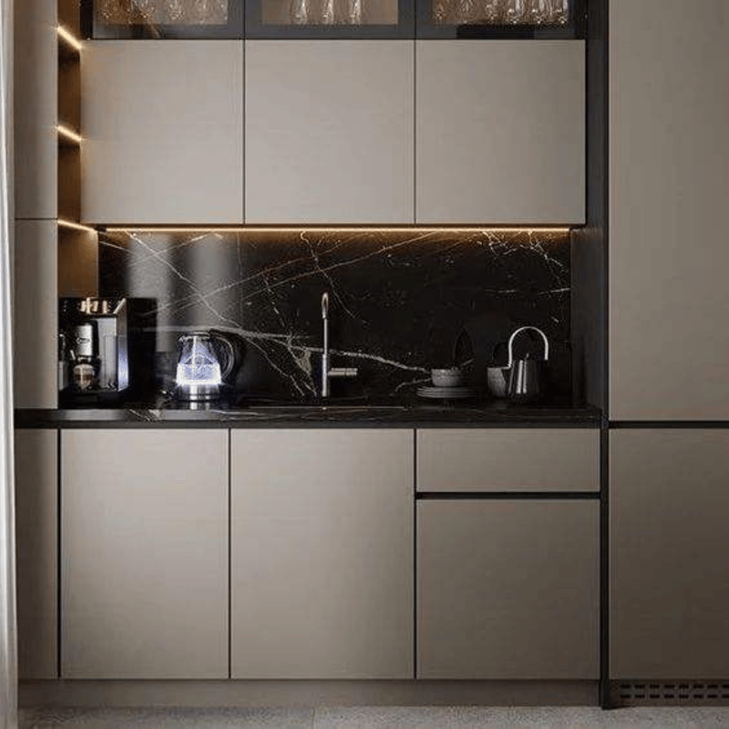 حديثة عالية اللمع رمادي لاك الانتهاء من خزائن المطبخ وحدات مخصصة MDF تصميم جديد لمعان عالية المطبخ حوض صنبور مفصل 