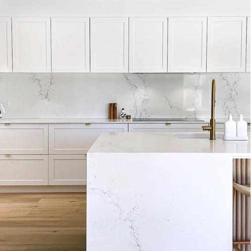 Australian Standards Glossy White Kitchen Cabinet Island Wood Grain Marble Countertop Includes Sink for Dining for Villa