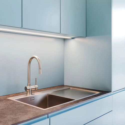 Custom High-End Eco-Friendly Modern Designs Melamine with Acrylic Door Panel & Faucet for Apartments Hotels Kitchen Cabinet Set