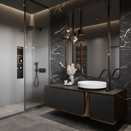 Modern Style Large Size Double Bathroom Cabinet Vanity With Handle Marble Top Vanities Bathroom